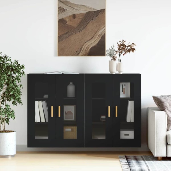 Wall-mounted cabinets, 2 pcs., black, wood