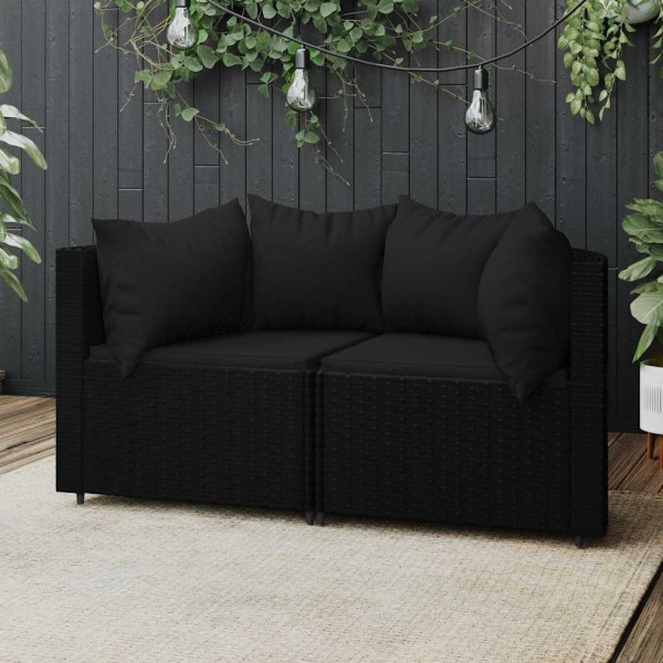 Corner sofas with cushions, 2 pcs., black, polyrattan