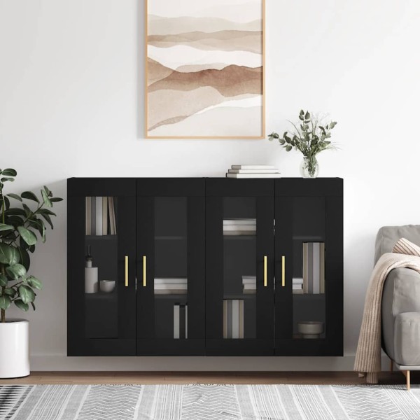 Wall-mounted cabinets, 2 pcs., black, wood