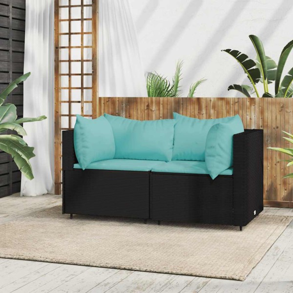 Corner sofas with cushions, 2 pcs., black, polyrattan
