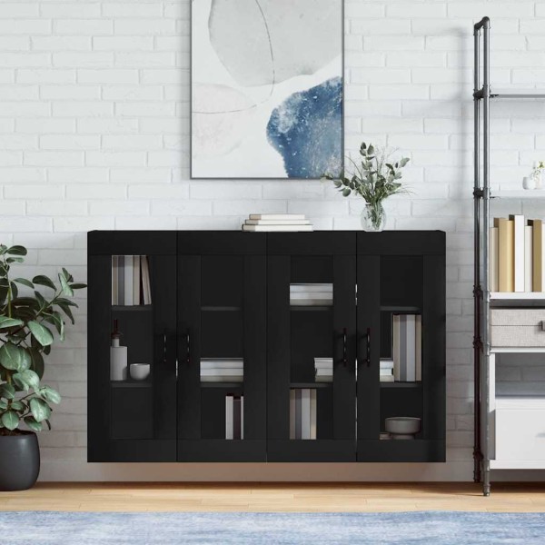 Wall-mounted cabinets, 2 pcs., black, wood