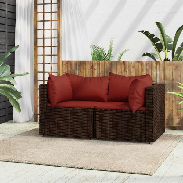 Corner sofa parts with cushions, 2 pcs., brown, polyrattan