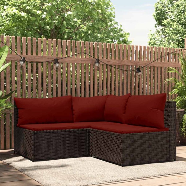 Garden set with cushions, 3 parts, brown, polyrattan
