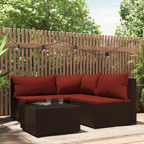 Garden set with cushions, 4 parts, brown, polyrattan