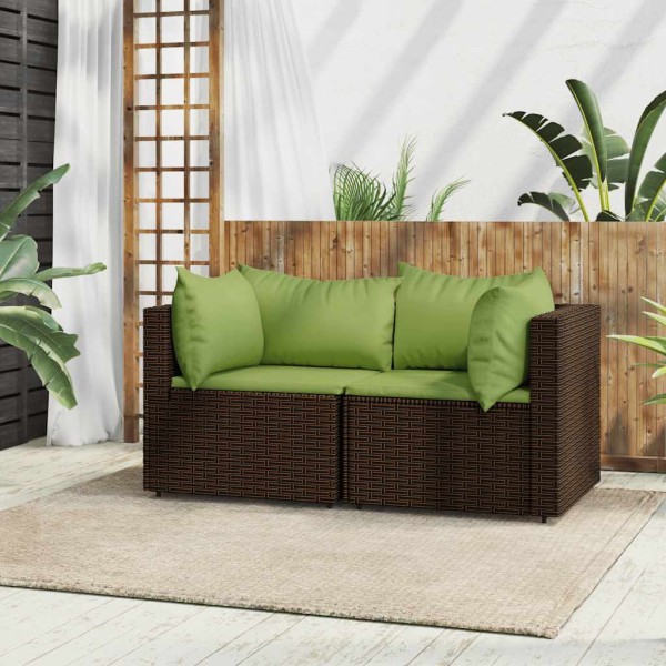 Corner sofa parts with cushions, 2 pcs., brown, polyrattan