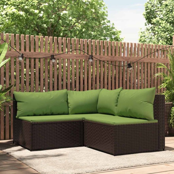 Garden set with cushions, 3 parts, brown, polyrattan