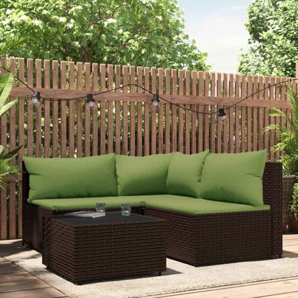 Garden set with cushions, 4 parts, brown, polyrattan