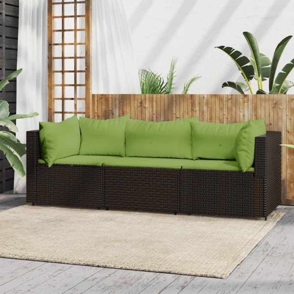 Garden set with cushions, 3 parts, brown, polyrattan