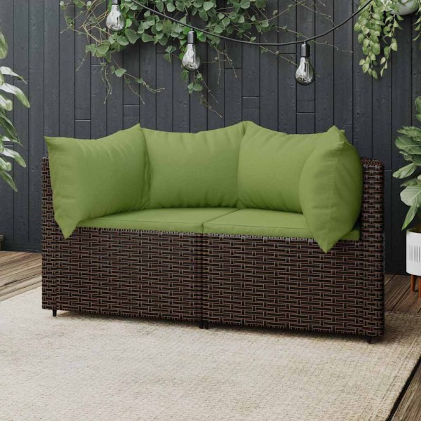 Corner sofa parts with cushions, 2 pcs., brown, polyrattan