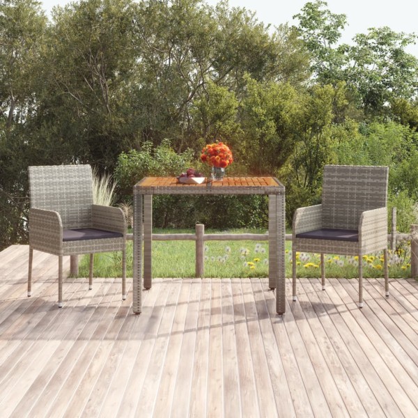 Table with wooden table top, gray, 90x90x75cm, polyrattan