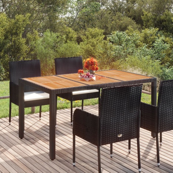 Table with wooden table top, black, 150x90x75cm, polyrattan
