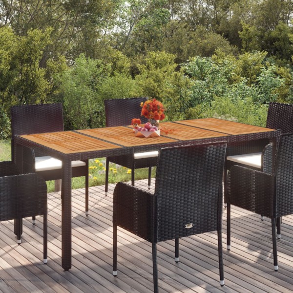 Table with wooden table top, black, 190x90x75, polyrattan