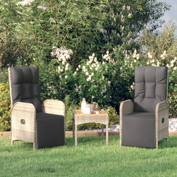 Reclining garden chairs with table, 2 pcs., gray, polyrattan