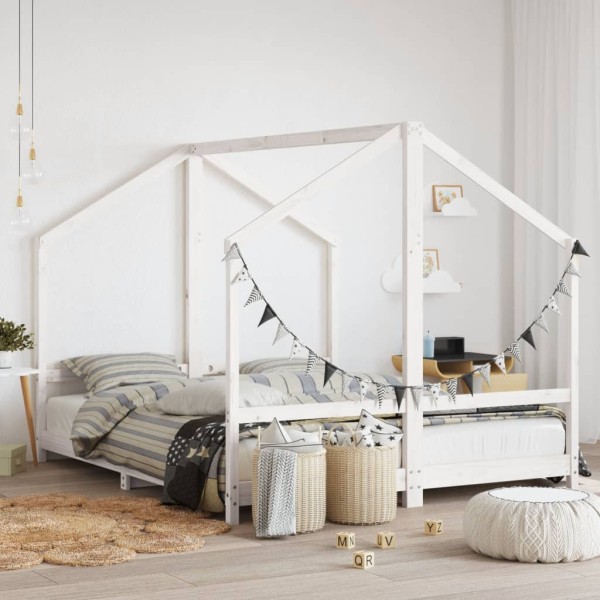 Children's bed frame, white, 2x(80x200)cm, solid pine