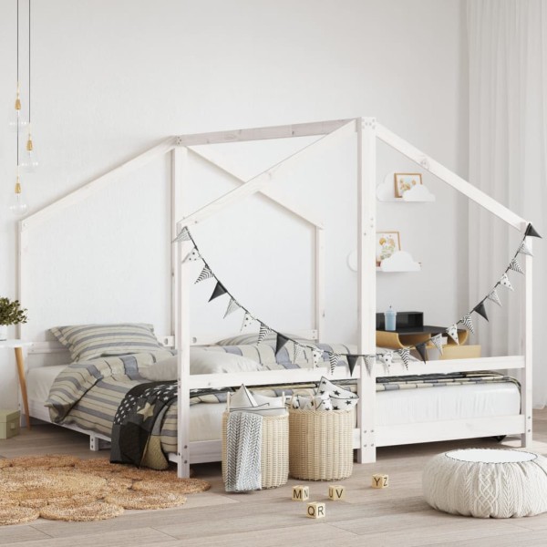 Children's bed frame, white, 2x(90x190)cm, solid pine