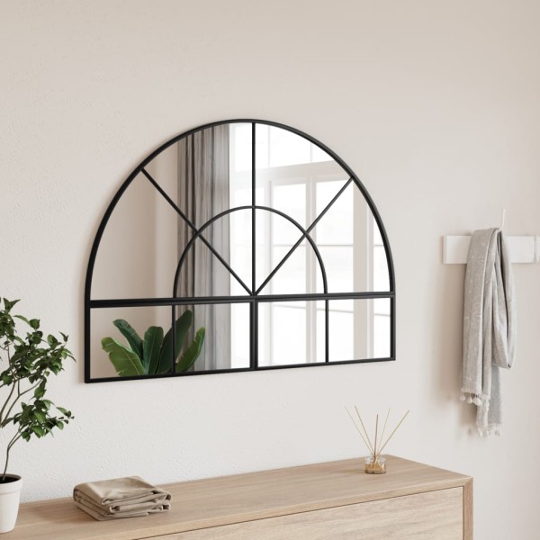 Wall mirror, black, 100x70 cm, iron, arched