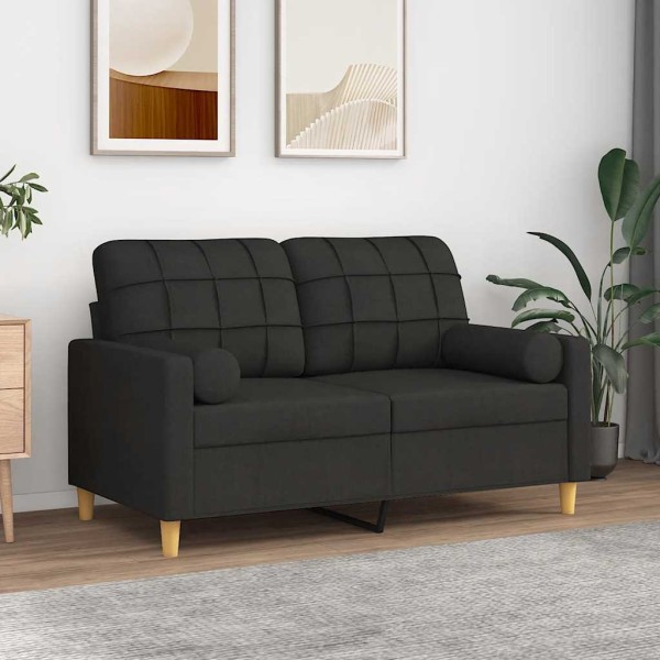 Double sofa with cushions, black, 120cm, fabric
