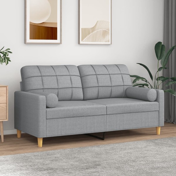 Double sofa with cushions, light gray, 140 cm, fabric
