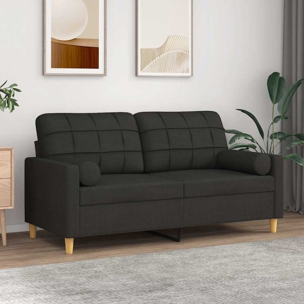 Double sofa with cushions, black, 140cm, fabric