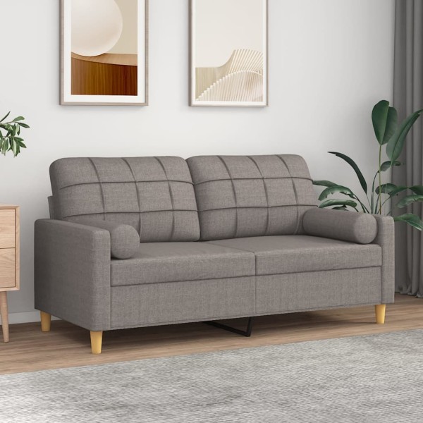 Double sofa with cushions, taupe color, 140 cm, fabric
