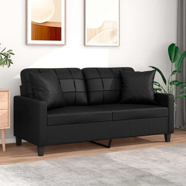 Double sofa with cushions, black, 140cm, artificial leather