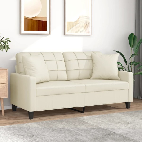 Double sofa with cushions, cream, 140cm, artificial leather