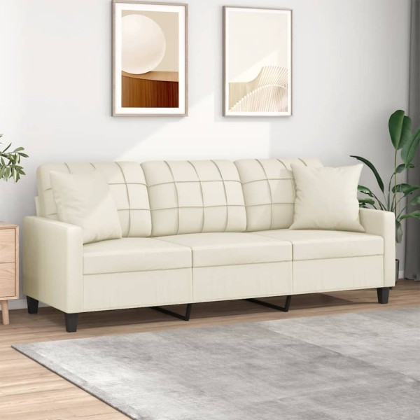 Three-seater sofa with cushions, cream, 180cm, artificial leather