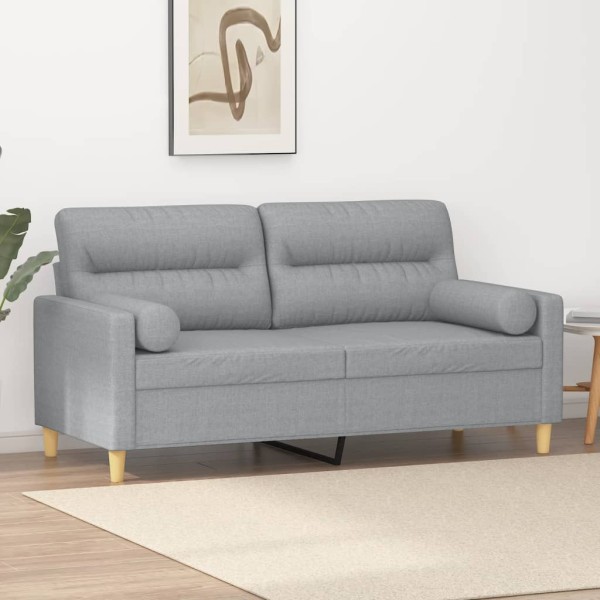 Double sofa with cushions, light gray, 140 cm, fabric