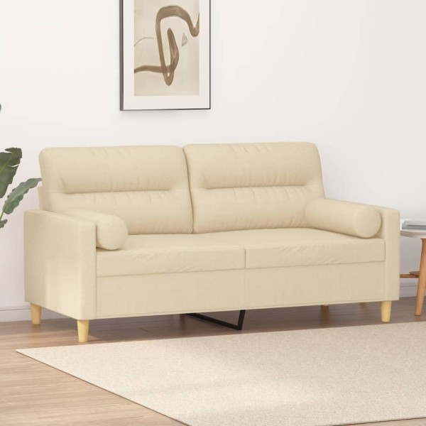 Double sofa with cushions, cream color, 140cm, fabric