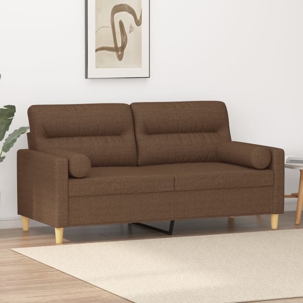 Double sofa with cushions, brown, 140cm, fabric