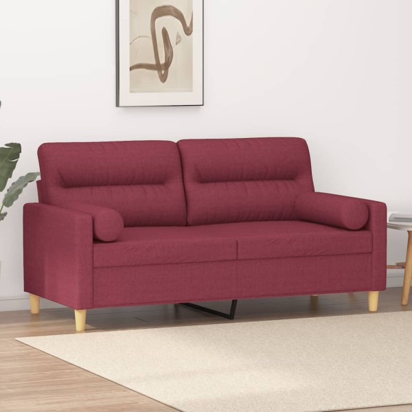 Double sofa with cushions, red wine, 140cm, fabric