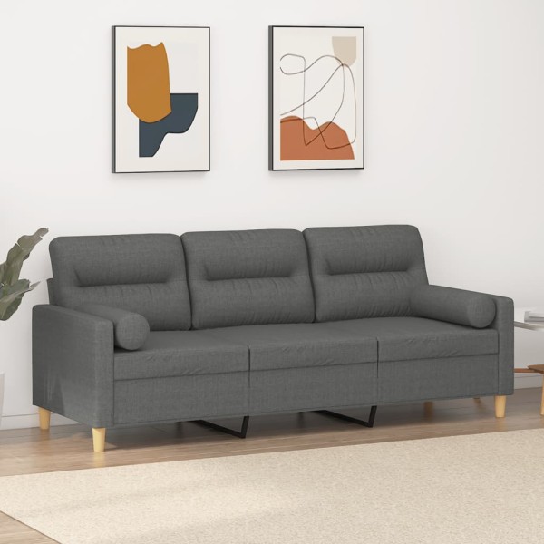 Three-seater sofa with cushions, dark gray, 180cm, fabric