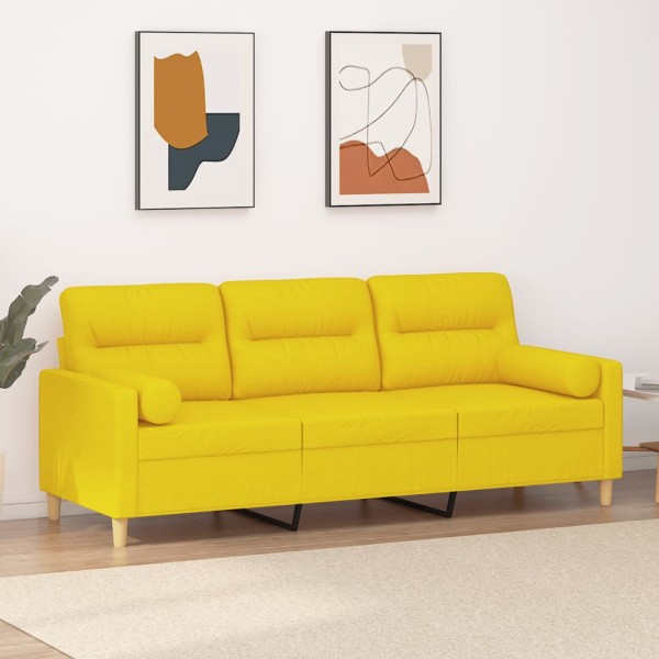 Three-seater sofa with cushions, light yellow, 180cm, fabric