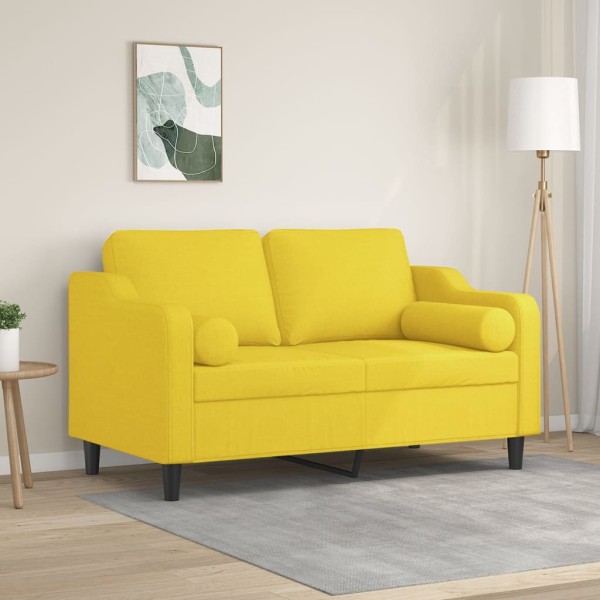 Double sofa with cushions, light yellow, 120cm, fabric