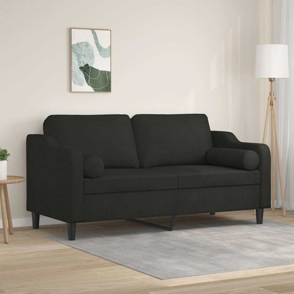 Double sofa with cushions, black, 140cm, fabric