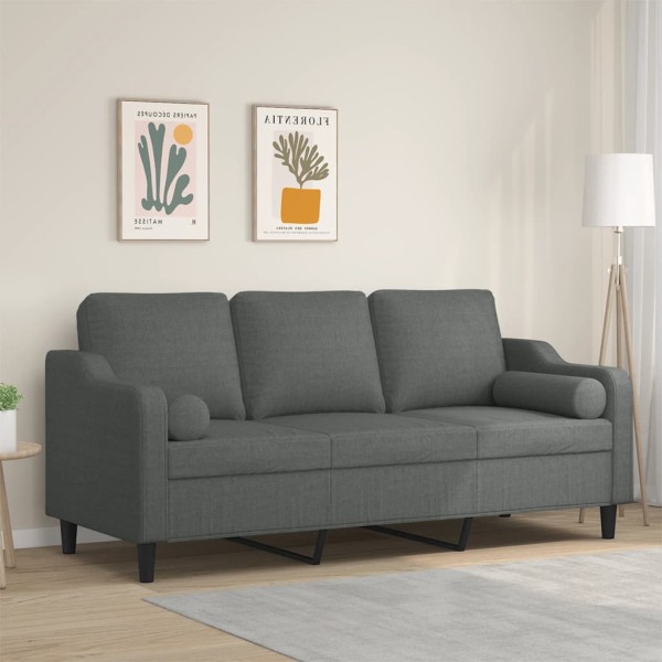Three-seater sofa with cushions, dark gray, 180cm, fabric
