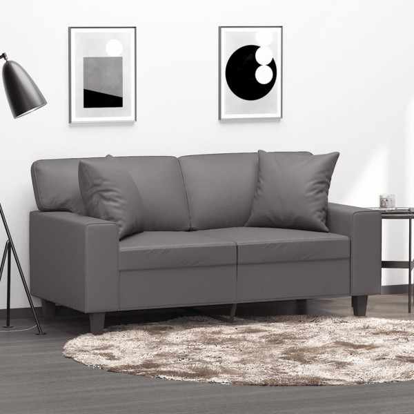 Double sofa with cushions, gray, 120cm, artificial leather