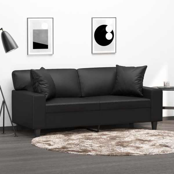 Double sofa with cushions, black, 140cm, artificial leather