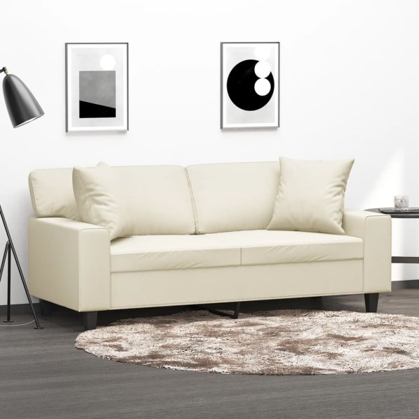 Double sofa with cushions, cream, 140cm, artificial leather