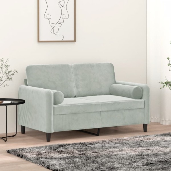 Double sofa with cushions, light gray, 120cm, velvet