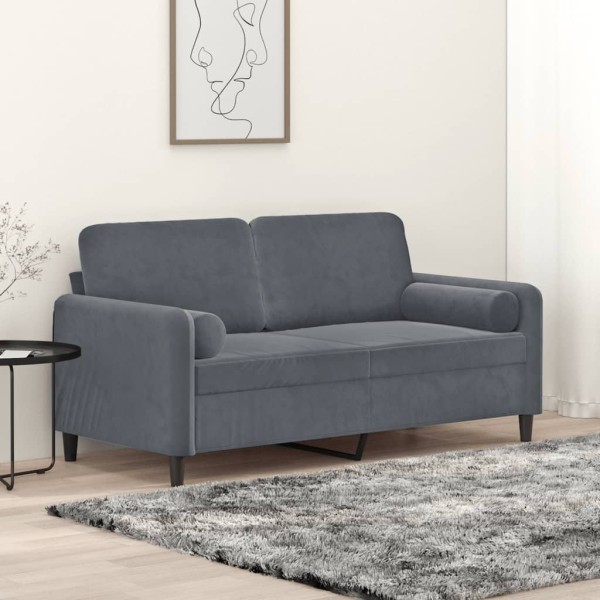 Double sofa with cushions, dark gray, 140cm, velvet