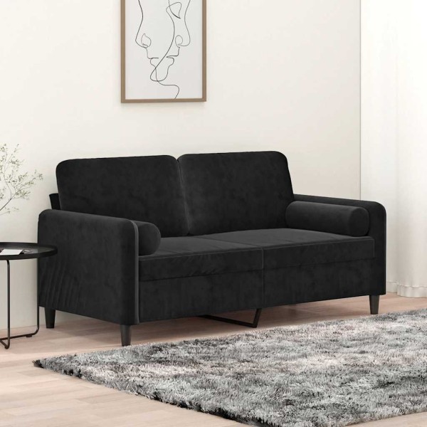 Double sofa with cushions, black, 140cm, velvet