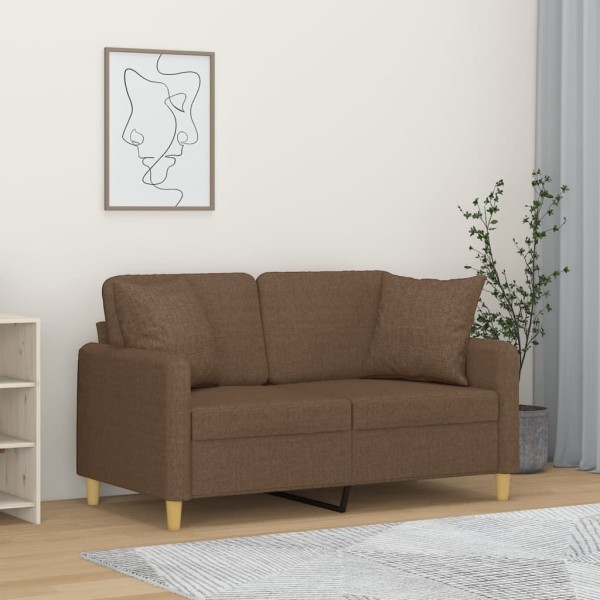 Double sofa with cushions, brown, 120cm, fabric