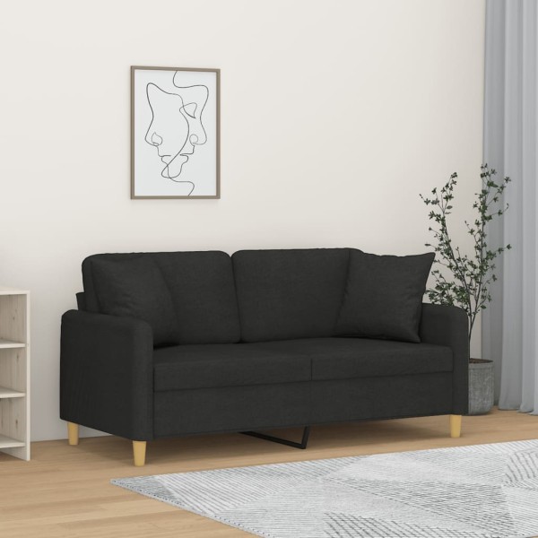 Double sofa with cushions, black, 140cm, fabric
