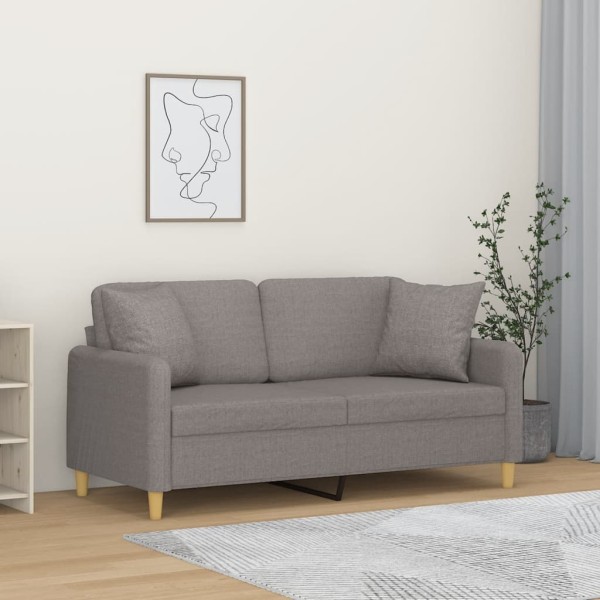 Double sofa with cushions, taupe color, 140 cm, fabric