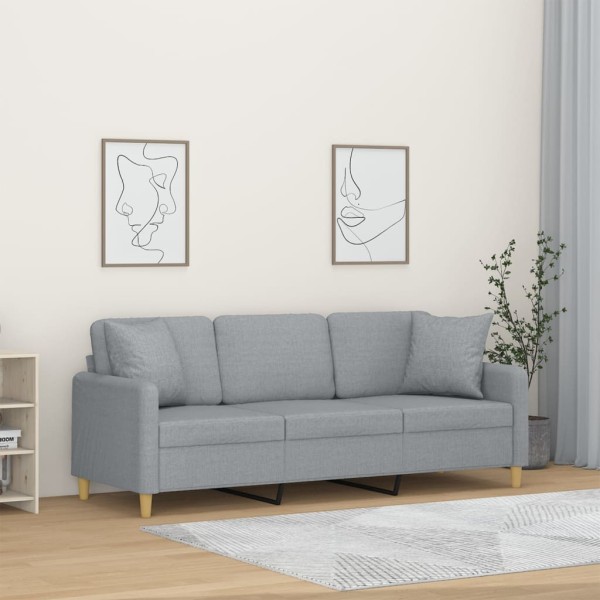 Three-seater sofa with cushions, light gray, 180cm, fabric