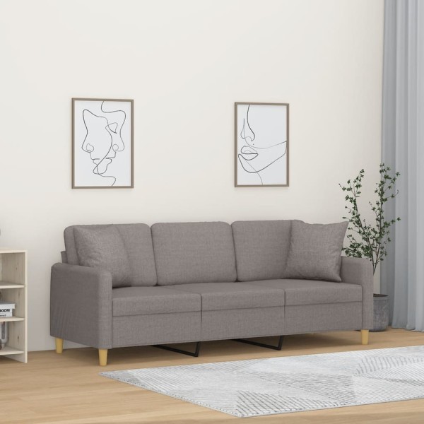 Three-seater sofa with cushions, taupe color, 180cm, fabric