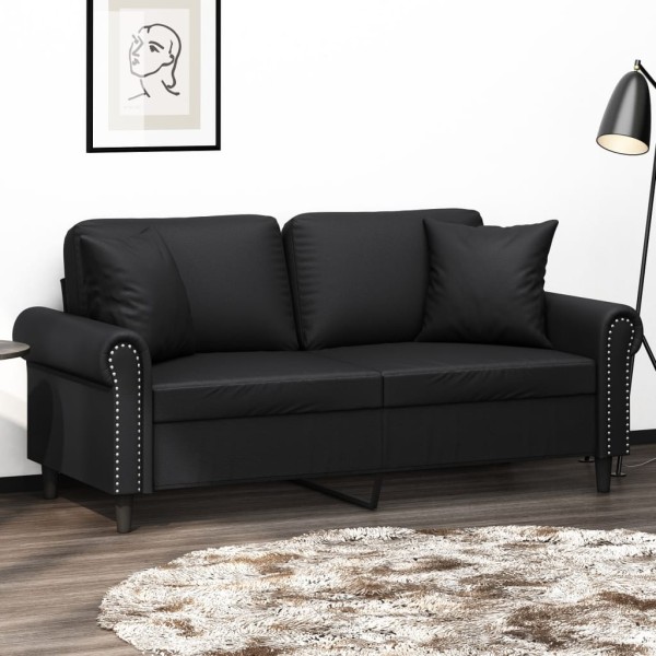 Double sofa with cushions, black, 140cm, artificial leather