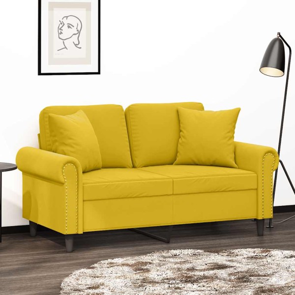 Double sofa with cushions, yellow, 120cm, velvet