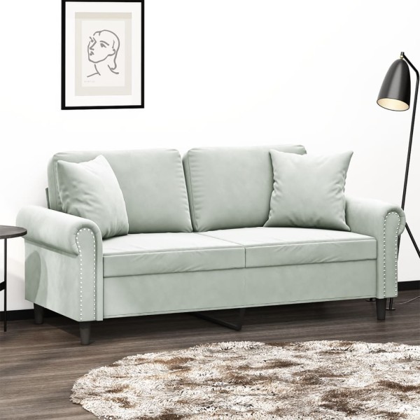 Double sofa with cushions, light gray, 140cm, velvet